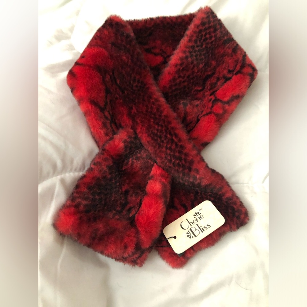 Cherie Bliss Red Faux Fur Scarf